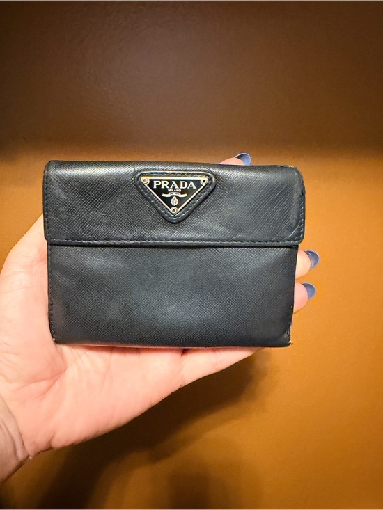 Prada Handbags - Vintage Prada Black Saffiano Leather Wallet with Triangular Logo